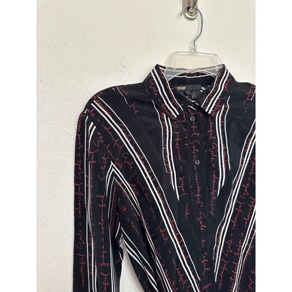 MAJE Regga Shirt Dress Chevron Stripe Print Logo Lettering Belt Black Size 1 (S) - Picture 6 of 13